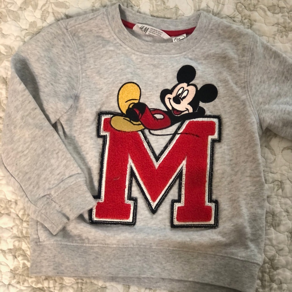 H&M Mickey Mouse varsity sweatshirt.